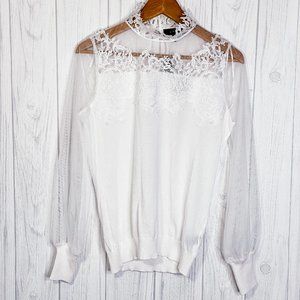 Adiva Lace Sheer white Pullover Blouse Top transpa